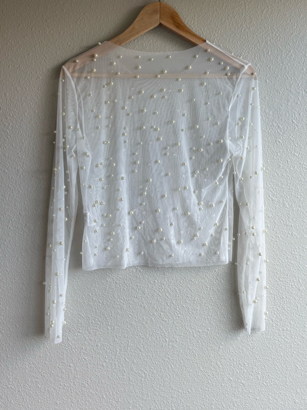 Pearl-Embellished Sheer Long-Sleeve Top - Picture 2 of 6